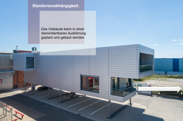 Bürogebäude "Space Cube" mit Textfeld