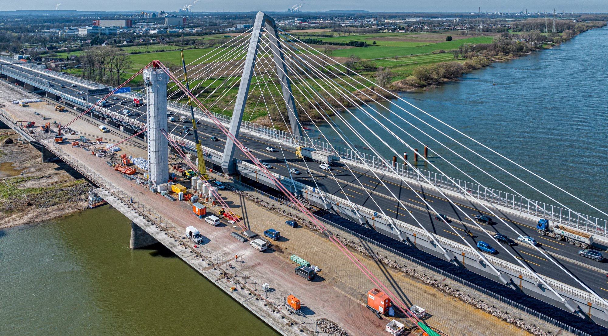 Rhine Bridge Leverkusen with construction work