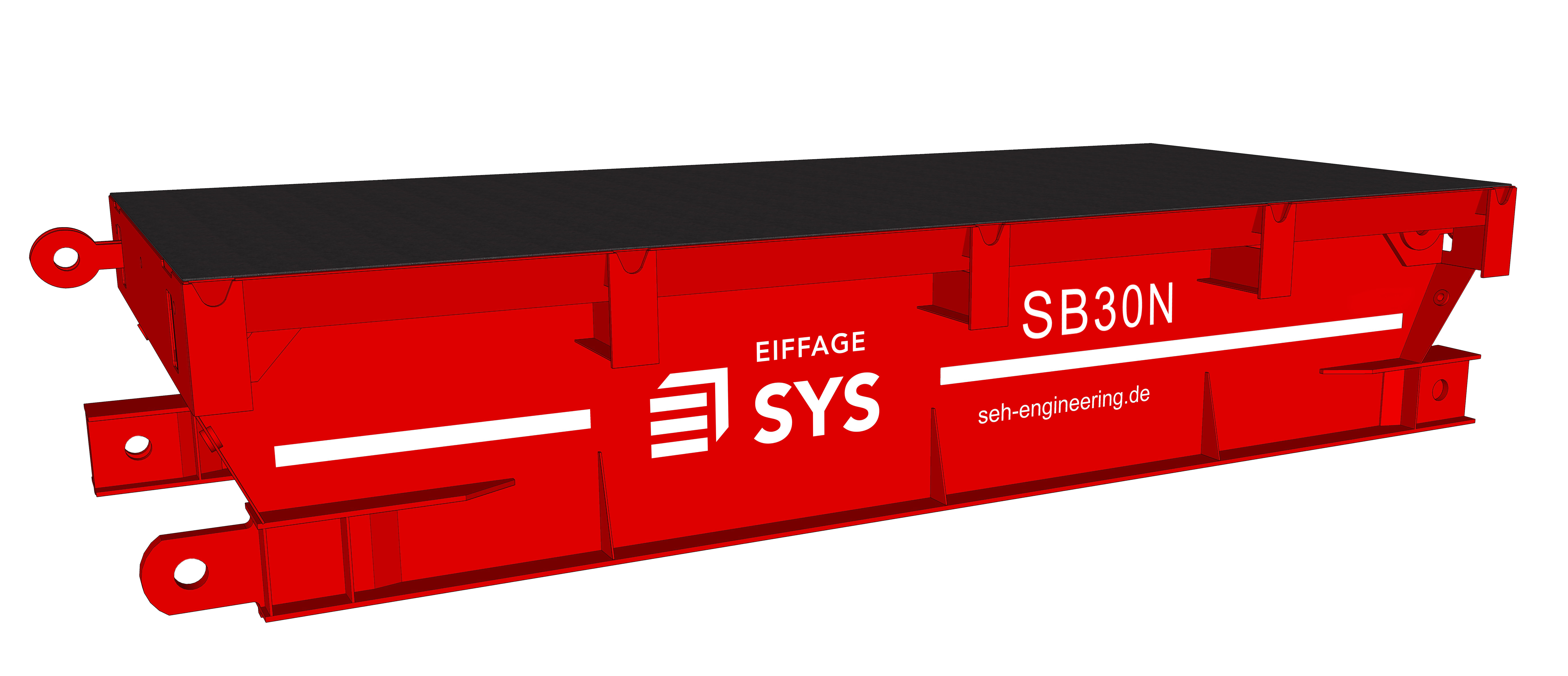 roter Teil einer Straßenbrücke SB30N mit Logo "Eiffage SYS"